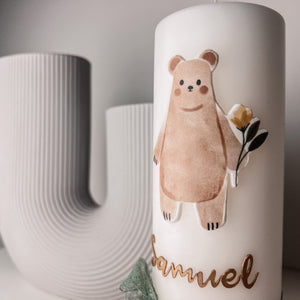 Wachsdekor Bär mit Blume No.1 | Taufkerze, Geburtstagskerze selber machen