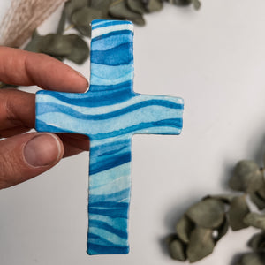Wachsdekor Kreuz Wellen Blau No.12 | Kommunionkerze selber machen