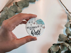 Rundes Emblem Willkommen auf der Welt | Wachsdekor No. 30 | Kerze Geburt selber machen | Kerze Babyparty selber machen