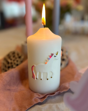 Wachsdekor Einhorn bunt No.59 | Geburtstagskerze selber machen