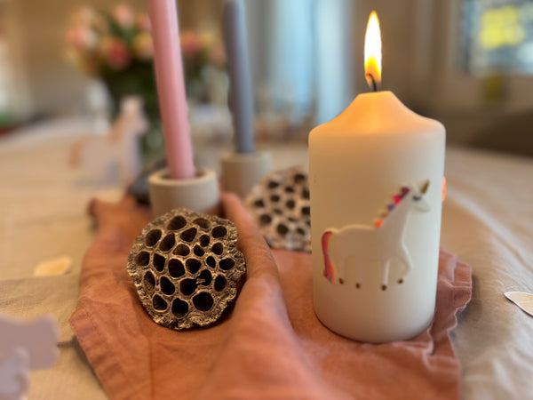 Wachsdekor EInhorn bunt No.59 | Geburtstagskerze selber machen