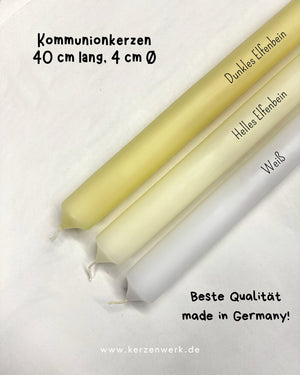 Kerze Kerzenrohling Kommunion Kommunionkerze 40 cm | drei Farben | weiß elfenbein