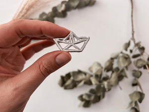 Schiff Papierschiff silber | Wachsdekor No. 18 | Taufkerze selber machen | Kommunionkerze selber machen