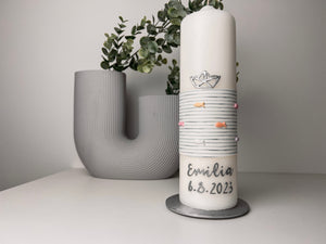 Schiff Papierschiff silber | Wachsdekor No. 18 | Taufkerze selber machen | Kommunionkerze selber machen