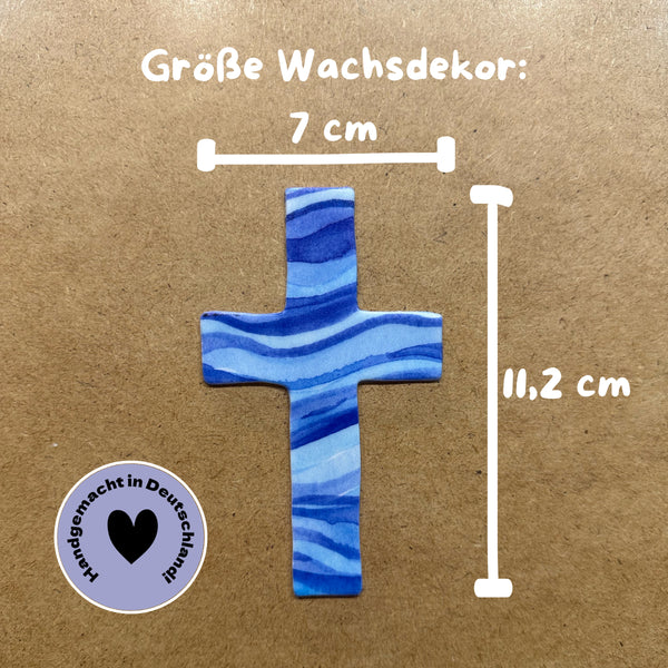 Wachsdekor Kreuz Wellen Blau No.12 | Kommunionkerze selber machen