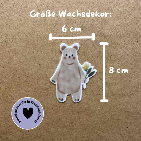 Wachsdekor Bär mit Blume No.1 | Taufkerze, Geburtstagskerze selber machen