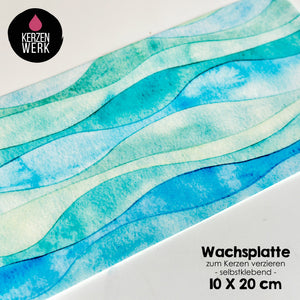 Wachsplatte No.32 Wasserverlauf Türkis Blau Wellen 20 x 10 cm - Kerze selbst verzieren - Kerze selber machen