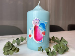 Kerze Schutzengel | türkis + Schutzengel in pink
